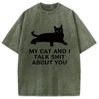 Gossiping Black Cat Washed T-Shirt