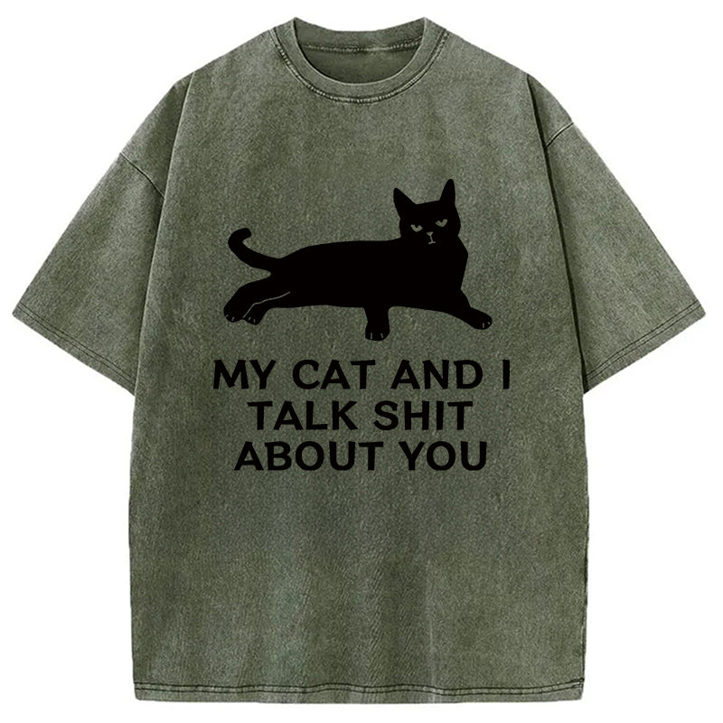 Gossiping Black Cat Washed T-Shirt