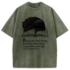 Black Cat Sleeping On A Book Washed T-Shirt