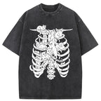 Cat Lying On The Skeleton Washed T-Shirt