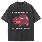 Unisex Short Legs Short Life Washed T-Shirt