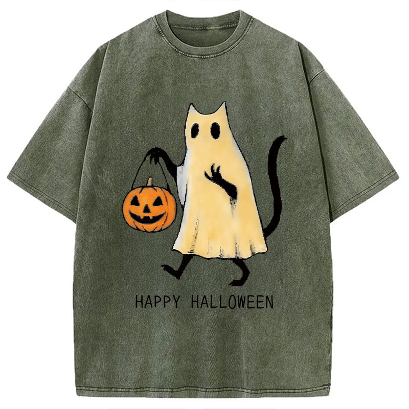 Halloween Cat Soul Washed T-Shirt
