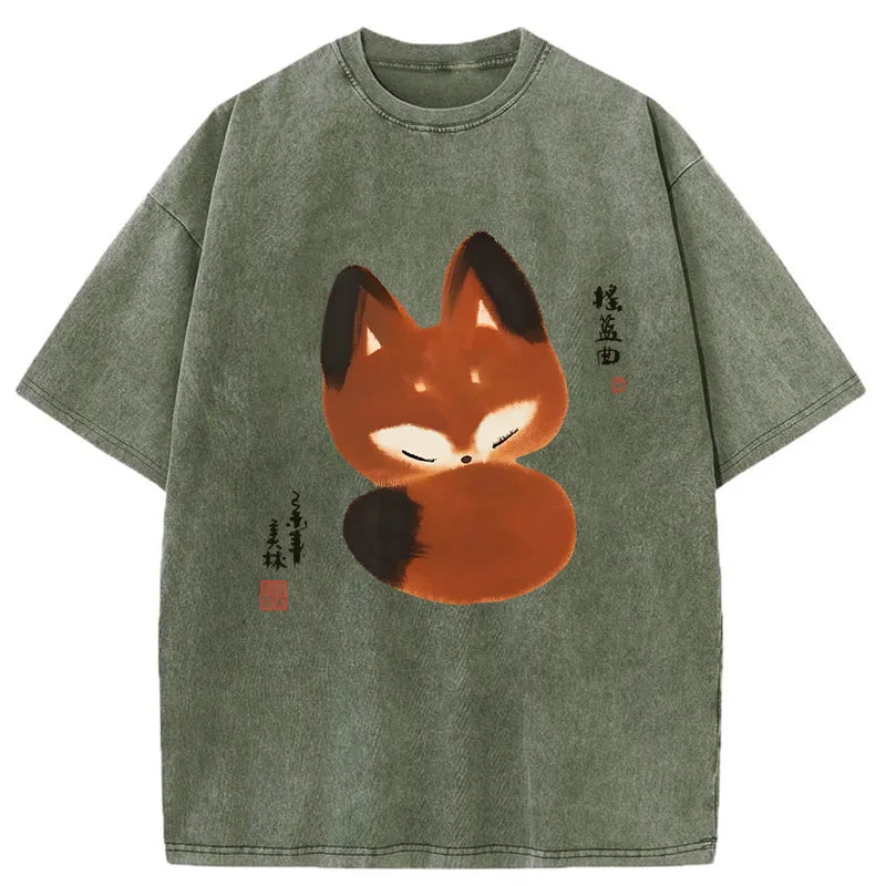 Unisex Cute Fox Washed T-Shirt