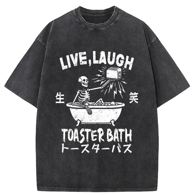 Funny Electric Shock Skeleton Washed T-Shirt
