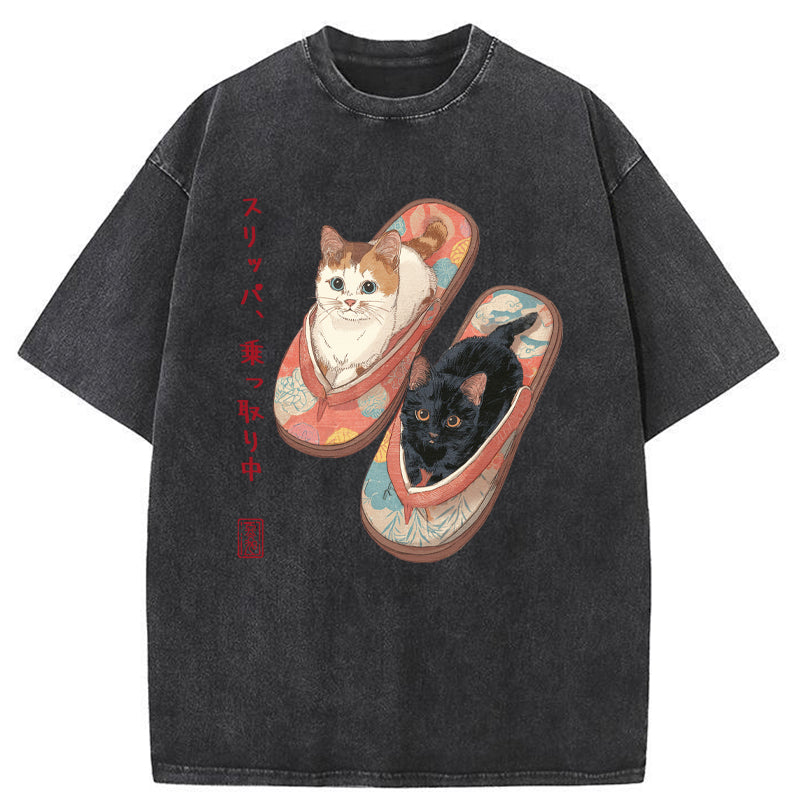 Unisex Slipper Kitties Washed T-Shirt