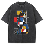 Unisex Mondrian Cat Washed T-Shirt