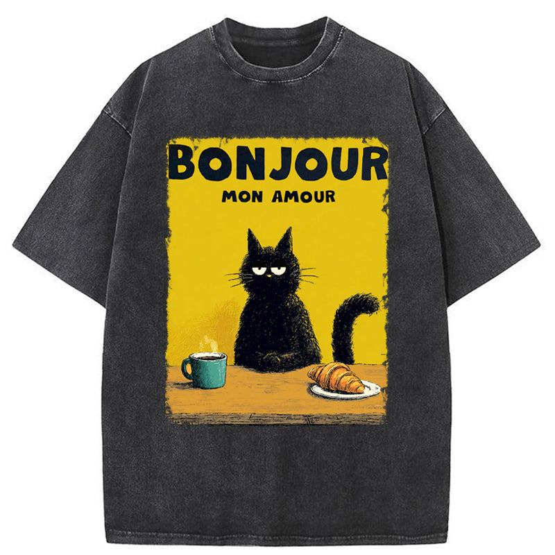Unisex Bonjour Mon Amour Washed T-Shirt
