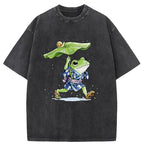 Unisex Frog Seeking Shelter From The Rain Washed T-Shirt