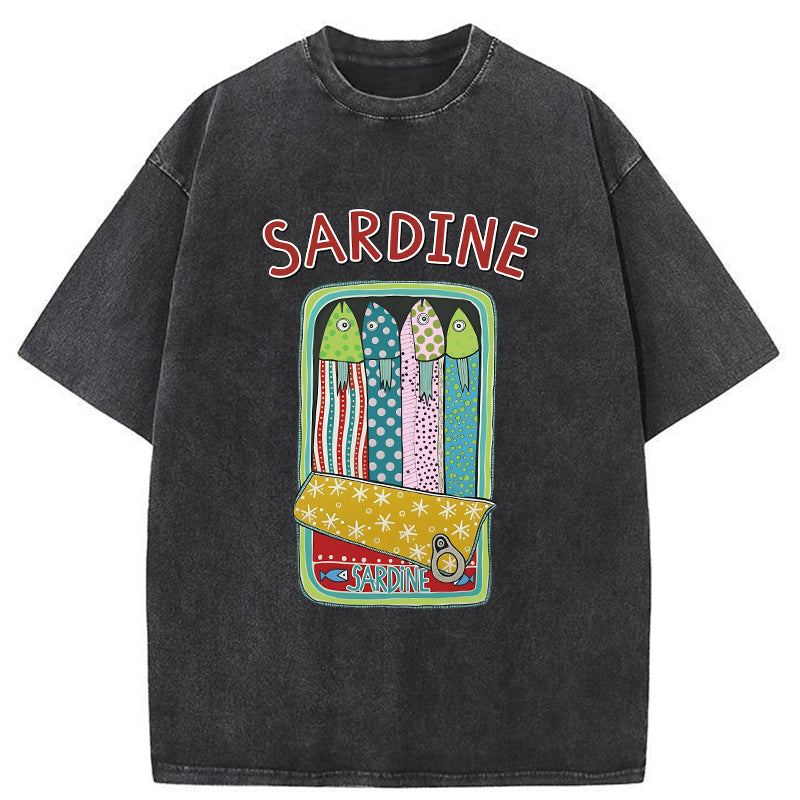 Unisex Colorful Sardines Washed T-Shirt