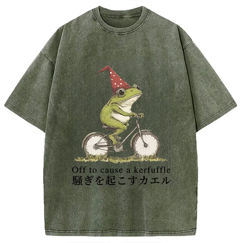 Off to Cause a Kerfuffle Frog Washed T-Shirt