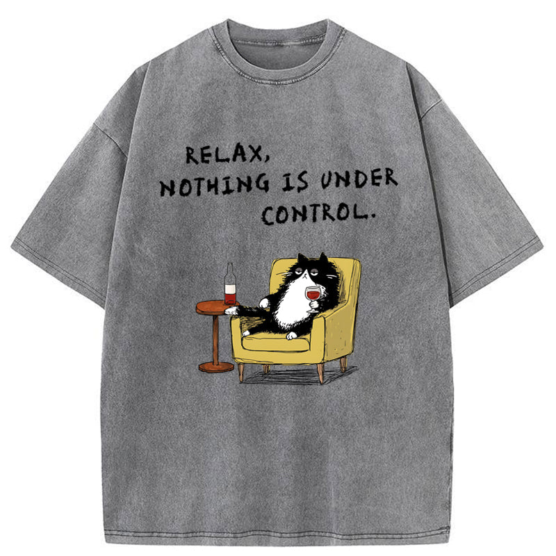 Unisex Unavailable Cat: Nothing Is Under Control Washed T-Shirt