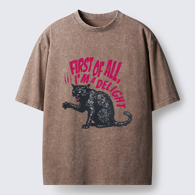 Unisex Fierce Black Cat Washed T-Shirt