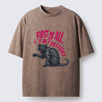 Unisex Fierce Black Cat Washed T-Shirt