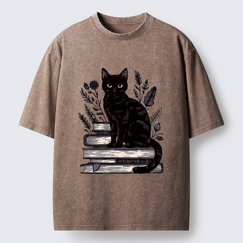 Unisex Books And Cats Washed T-Shirt