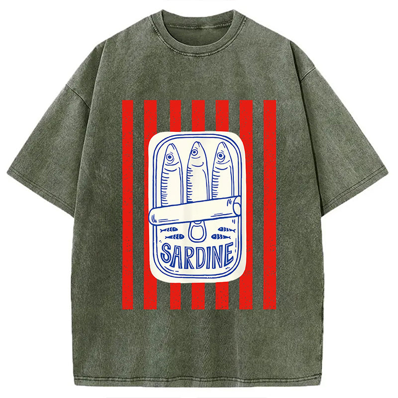 Les Sardines Red Stripes Fisherman Washed T-Shirt