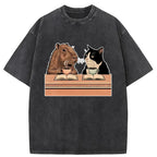 Capybara And Cat Talk Washed T-Shirt
