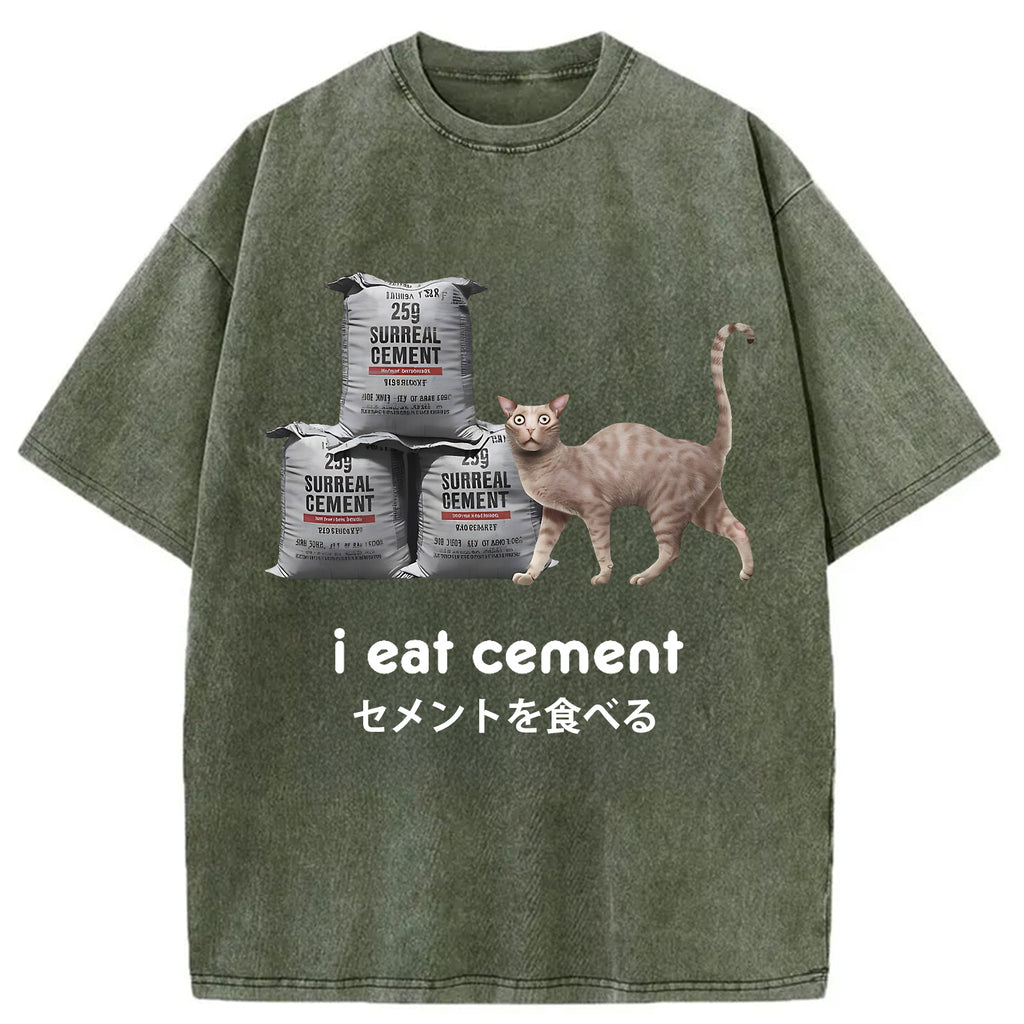 I Eat Cement Cursed Cat Washed T-Shirt
