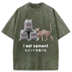 I Eat Cement Cursed Cat Washed T-Shirt