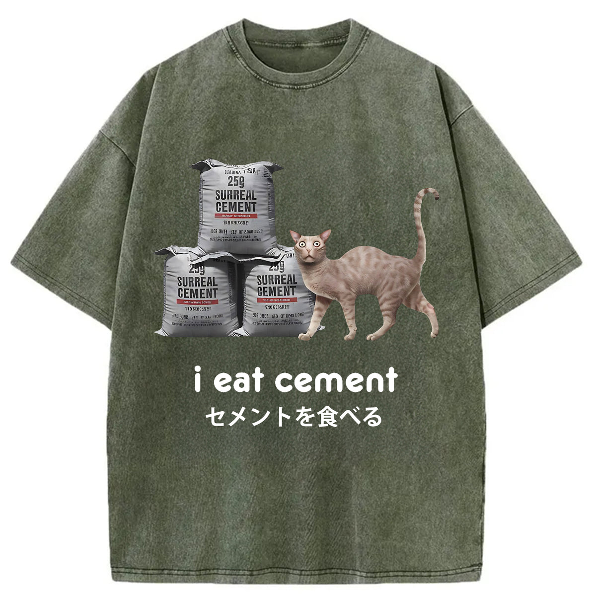 I Eat Cement Cursed Cat Washed T-Shirt