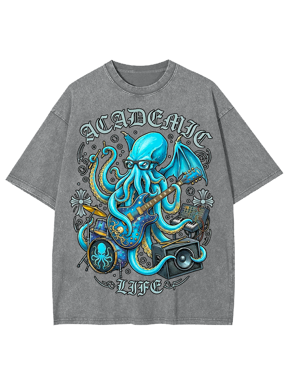 Unisex Nerdcore Kraken Printed Washed Tee