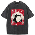Woodblock Print Grumpy Frog Washed T-Shirt