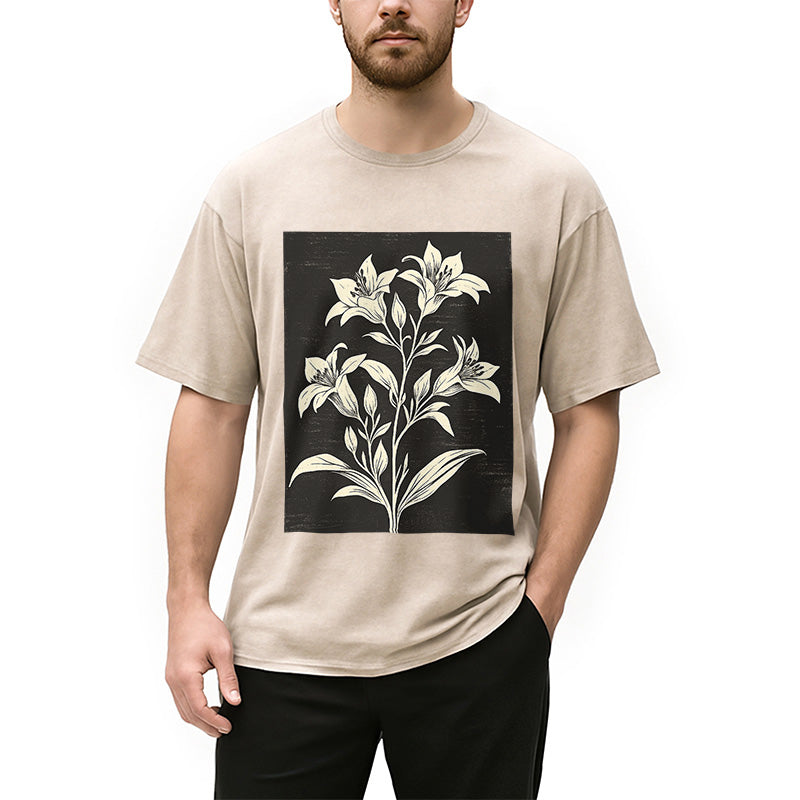 Botanical Woodcut Wildflower Washed T-Shirt