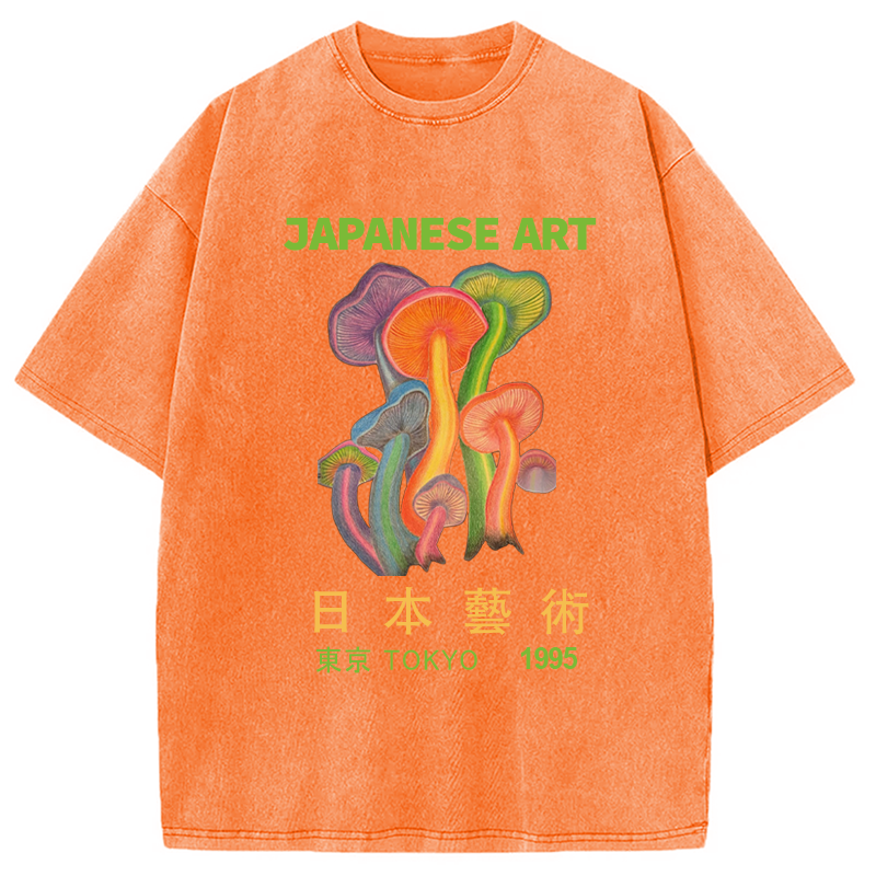 Colorful Mushrooms Japanese Art Washed T-Shirt