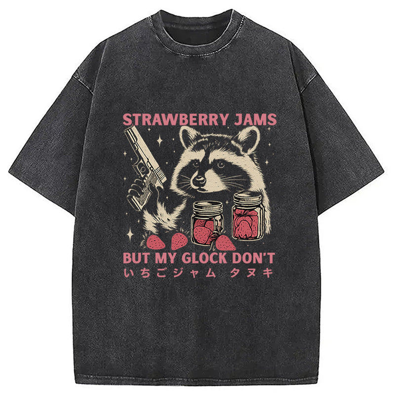 Strawberry Jams Glock Funny Raccoon Washed T-Shirt