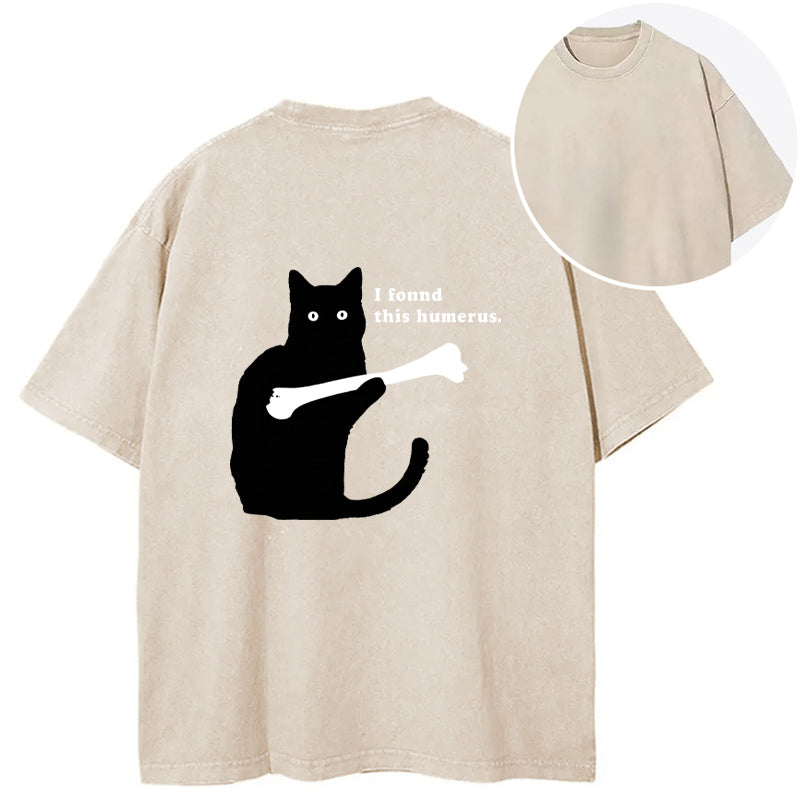 Cat Finds Human Bones Back Washed T-Shirt