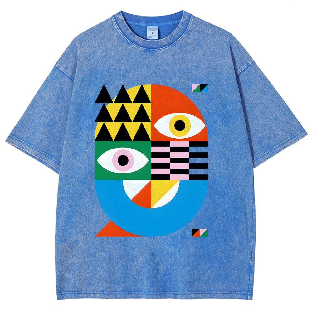 Unisex Bauhaus Art Eye Printed Washed Tee