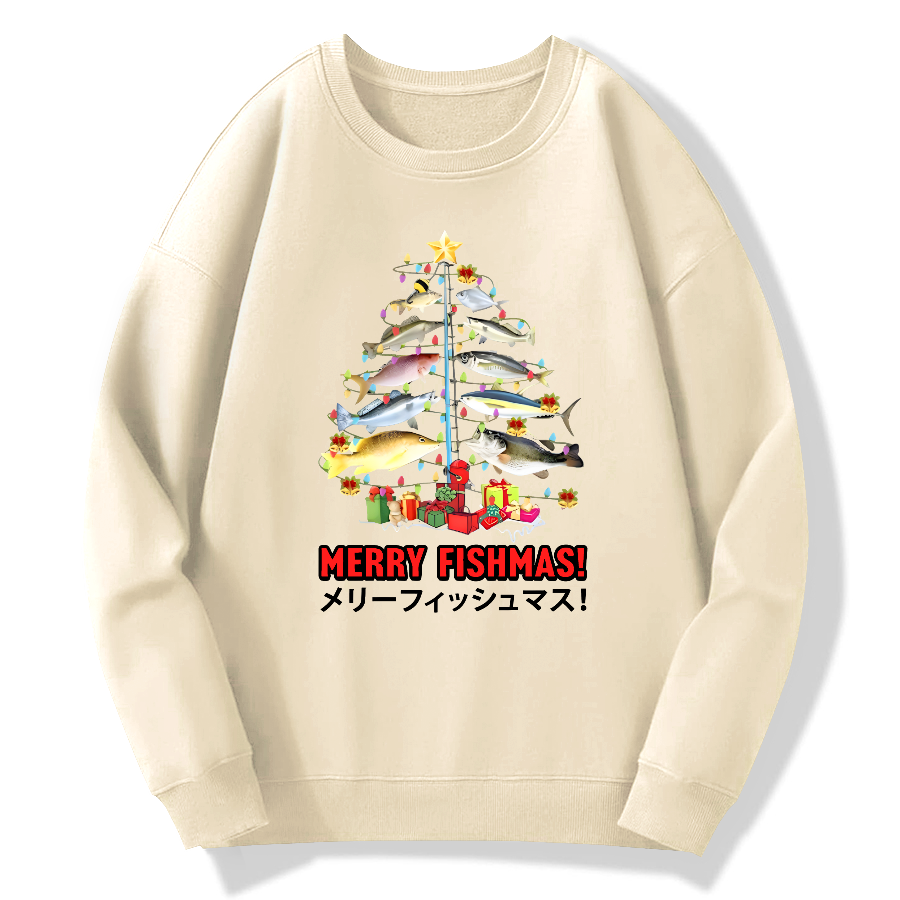 Christmas Fish Tree Japanese Style Cotton Pullover Sweatshirt