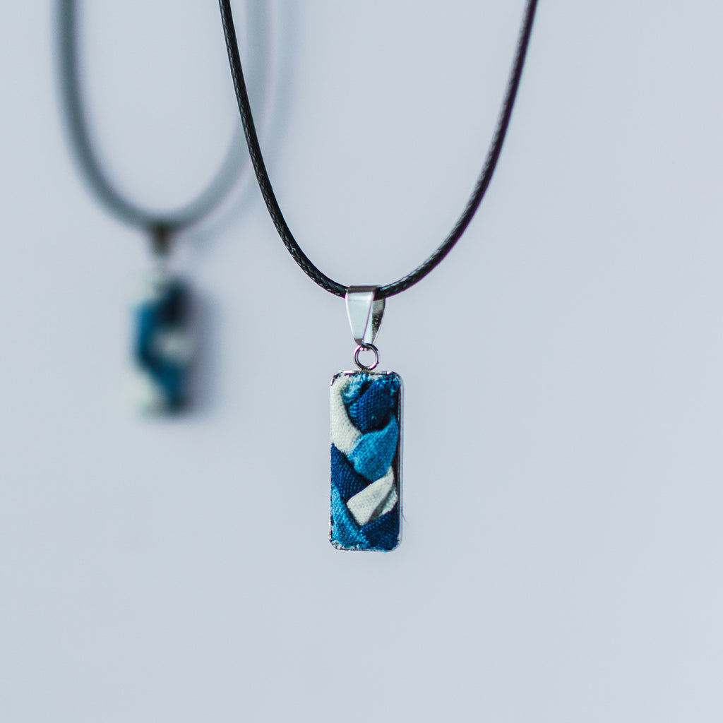 Handwoven Indigo Dyed Fabric Vintage Necklace
