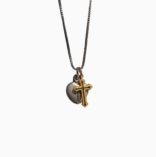 Vintage Heart Cross Necklace