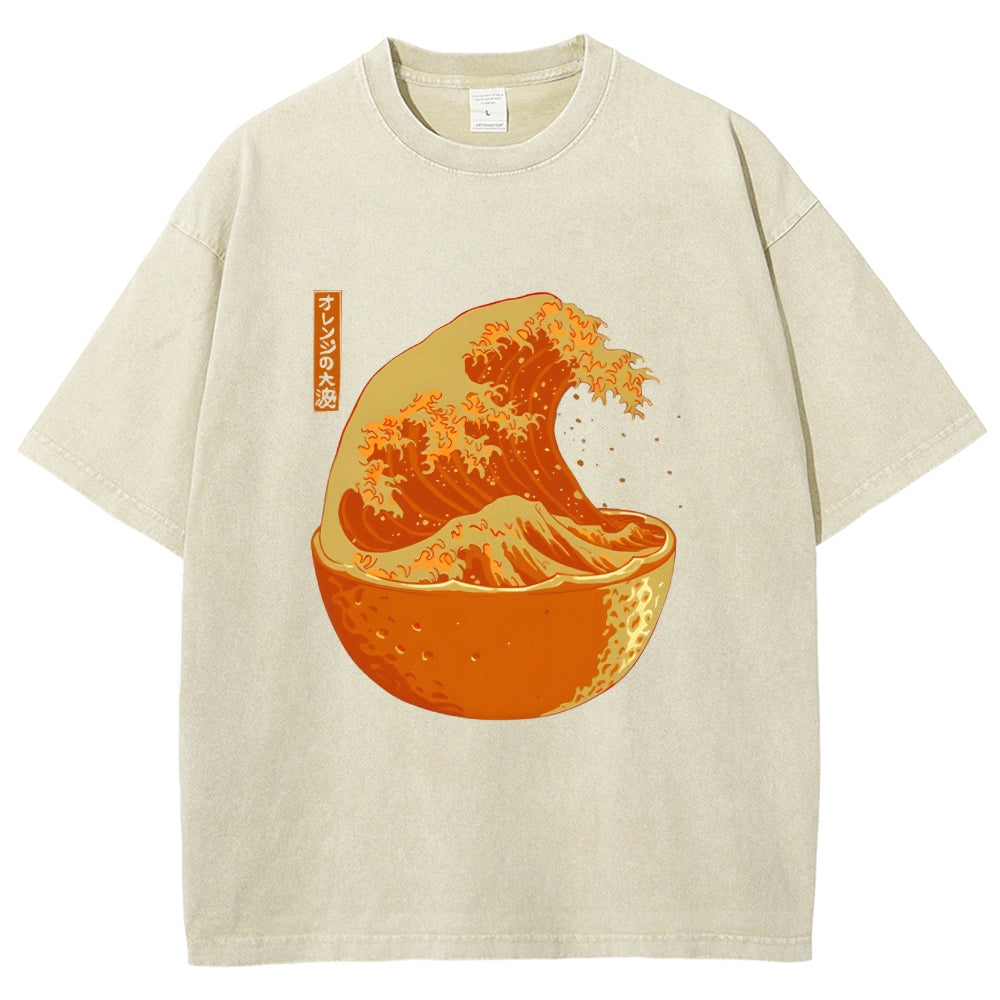 The Great Wave Off Orange Washed T-Shirt