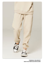 Unisex Solid Color Fleece Casual Tapered Pants