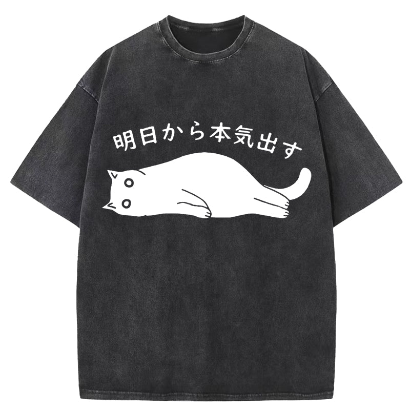 Black Cat Get Serious from Tomorrow Onwards Washed T-Shirt