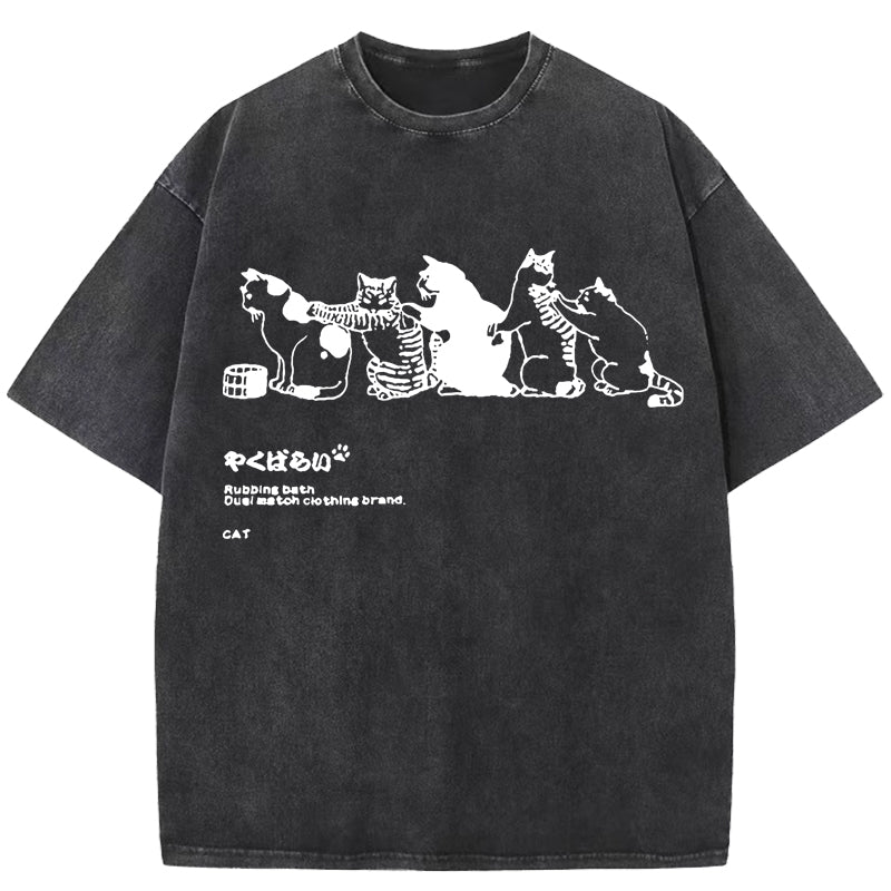 Queue for bathing cats Washed T-Shirt