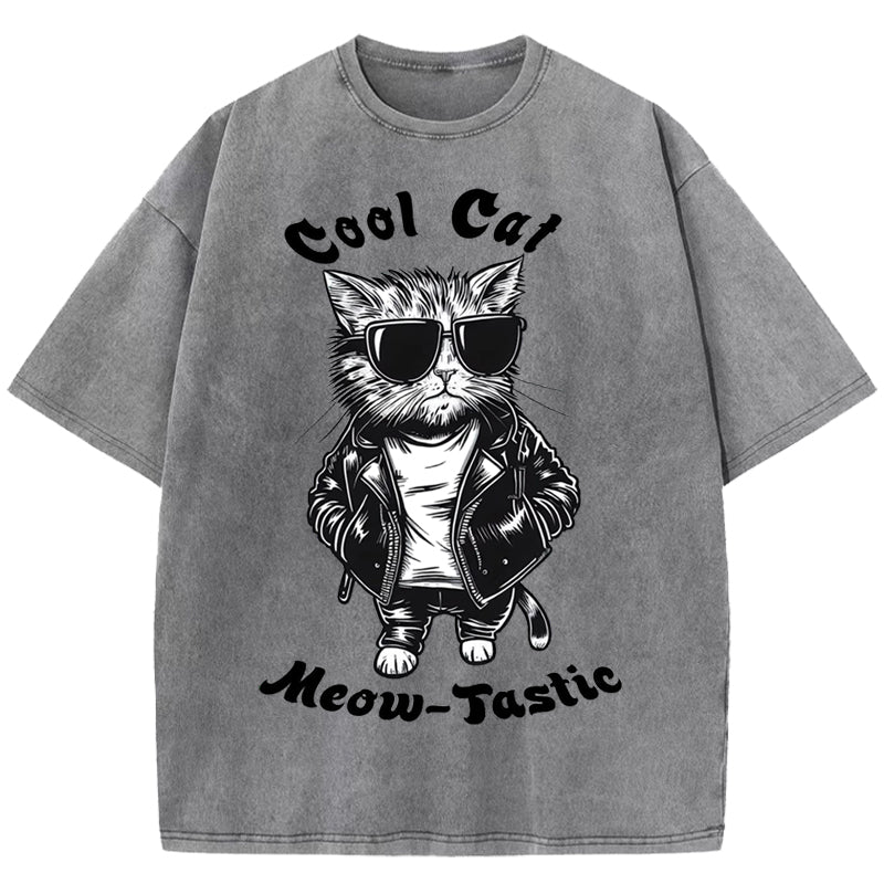 Cool Cat Meow-Tastic Washed T-Shirt