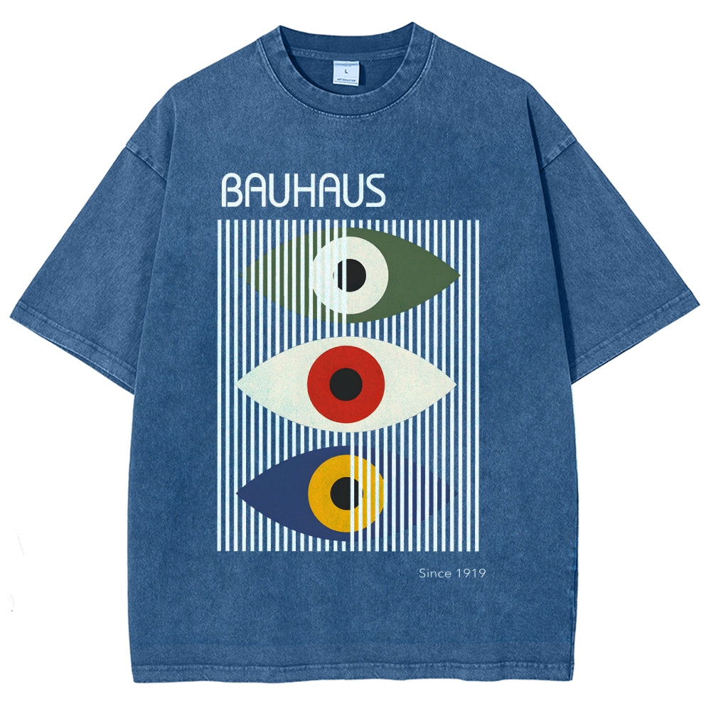 Unisex Bauhaus Art Eye Printed Washed T-shirt