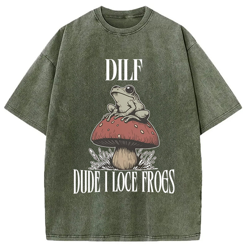 Cute Frog on Mushroom Washed T-Shirt