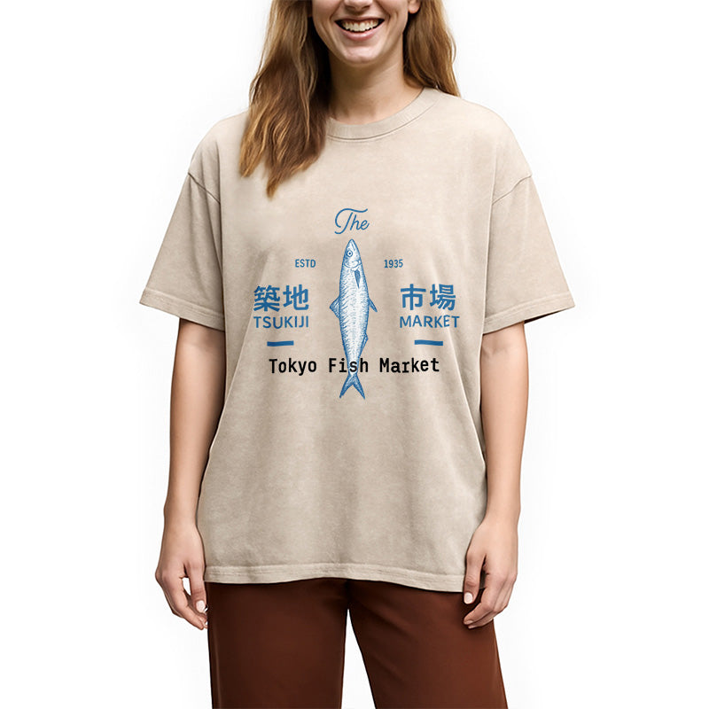 Tsukiji Tokyo Fish Market Vintage Washed T-Shirt