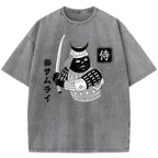 Cat Samurai With Sword Washed T-Shirt