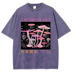 Japanese Art Pink Hallucinogenic Mushrooms Washed T-Shirt