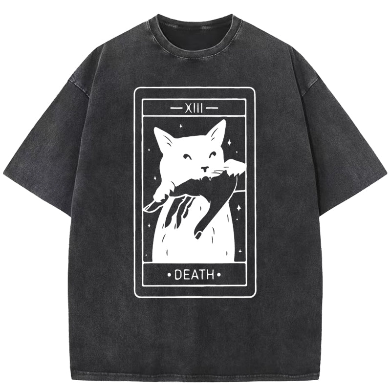 Tarot Card Black Cat Washed T-Shirt