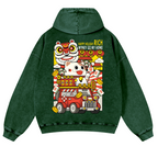 Cat Vintage Washed Cotton Back Art Hoodie