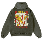Japanese Pizza and French Fries Vintage Washed Cotton Back Art Hoodie