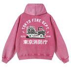 Tokyo Fire Dept Vintage Washed Cotton Back Art Hoodie