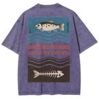 Fish And Fish Bone Washed Vintage Short Sleeves T-Shirt