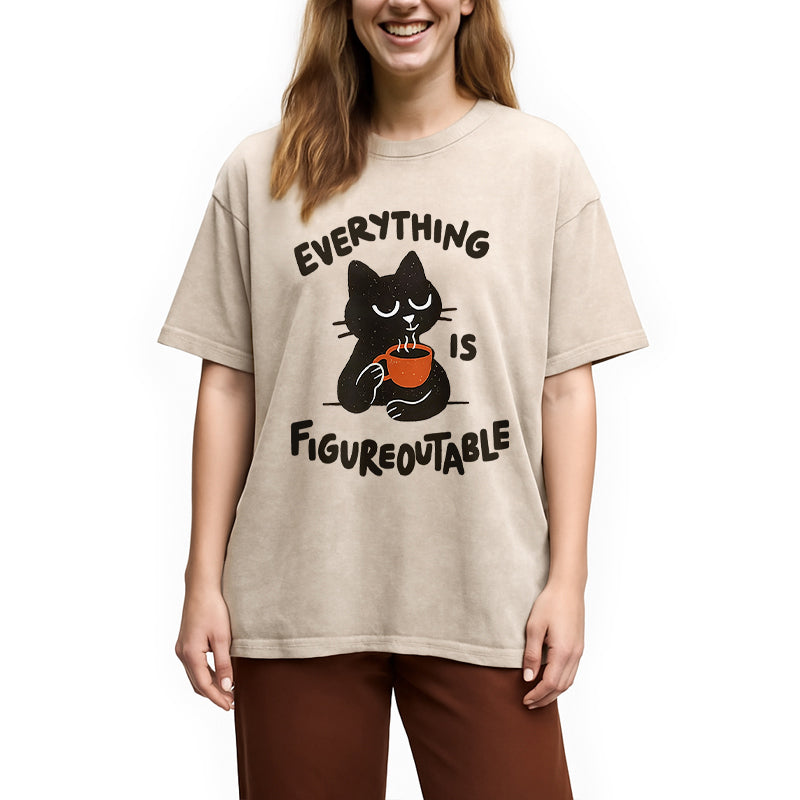 Cat Tasting Coffee Washed T-Shirt