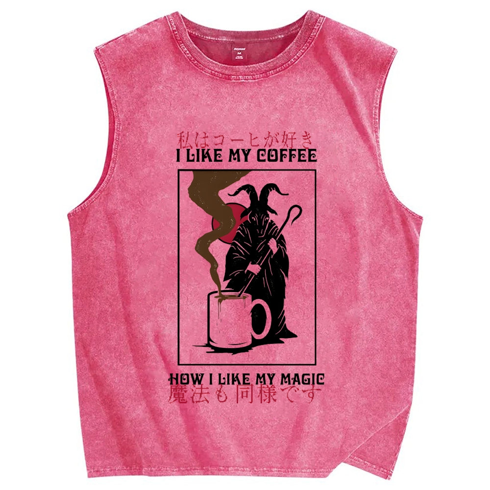 I Like My Coffe How I Like My Magic Vintage Distressed Washed Tank Top